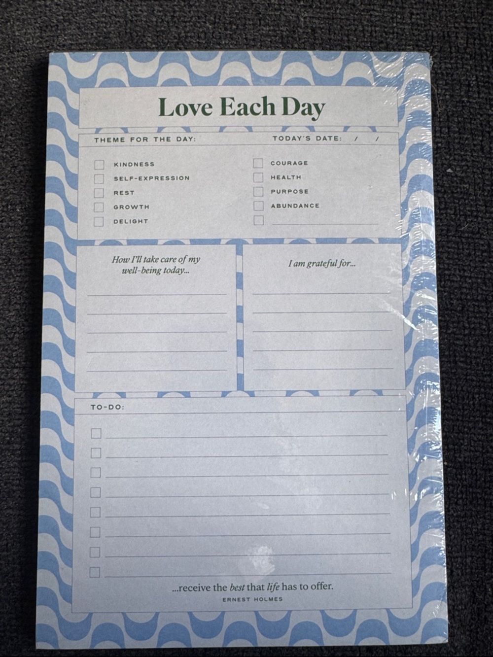Green Inspired Blue "Love Each‎ Day" Daily Planner Notepad